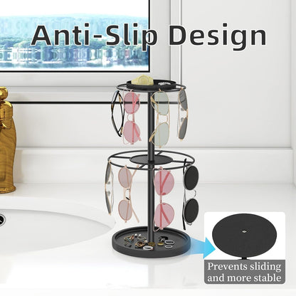 2-Tier Sunglass Organizer, Metal Glasses Stand with Storage Tray, Black | Sunglass Holder with Non-Slip Pad for Tabletop, Desk, Dresser, Hanging up to 9 Pairs Sunlasses/Reading Glasses6
