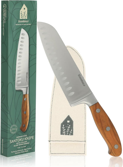 Bloomhouse Santoku Knife - 7-Inch German Stainless Steel Knive with Forged Italian Olive Wood Handle Two Time Oprah'S Favorite Things Winner - Full Tang Kitchen Knife for Slicing Dicing & Mincing1