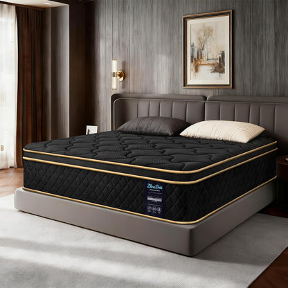 Queen Mattress 12 Inch Medium Firm Hybrid Mattress Queen Size Memory Foam Pocket Springs Queen Bed Matress in a Box for All Sleeping Positions Motion Isolation Comfortable Sleep (Black, Queen 12 Inch)1