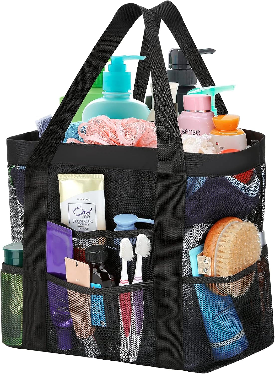 large-mesh-bathroom-shower-caddy-mesh-beach-pool-bag-portable-toiletry-tote-bag-for-college-dorm-bathroom-gym-swimming-black