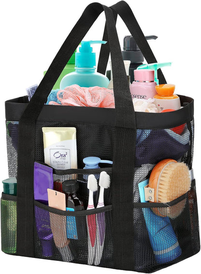 Large Mesh Bathroom Shower Caddy, Mesh Beach Pool Bag, Portable Toiletry Tote Bag for College Dorm Bathroom Gym Swimming (Black)1
