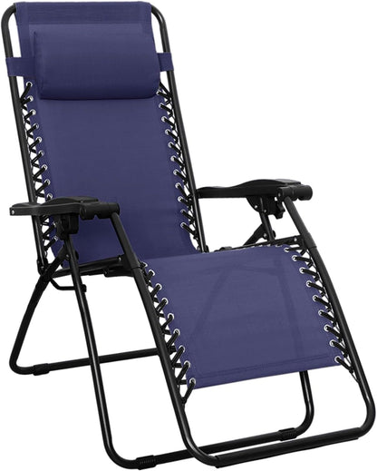 Zero Gravity Lounge Chair with Pillow, Foldable Outdoor Reclining Chair for Patio and Beach, Weather-Resistant Textilene, 300 Lb Capacity, 26", Navy Blue1