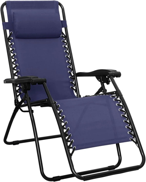 Zero Gravity Lounge Chair with Pillow, Foldable Outdoor Reclining Chair for Patio and Beach, Weather-Resistant Textilene, 300 Lb Capacity, 26", Navy Blue1