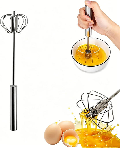 Stainless Steel Egg Whisk, Semi Automatic Hand Push Rotary Blender1