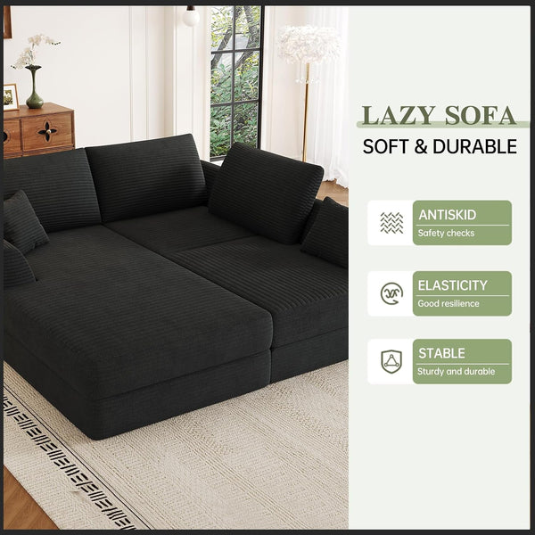 106" Modular Sectional Sofa with Deep Seat, L-Shaped Corduroy Couch with Reversible Chaise, 3-Piece Set for Living Room Bedroom Apartment, No Assembly Required7