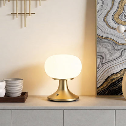 Cordless Mushroom Table Lamp - Stepless Dimming - 2700K Warm Light - Gold | Aluminum Base & Glass Shade - 150LM - Rechargeable Table Lamp for Bedroom,Living Room,Dining Table8