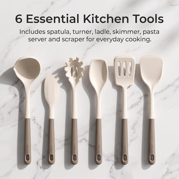 Premium Silicone Kitchen Utensils Set, 6-Piece, Cream White & Mocha9