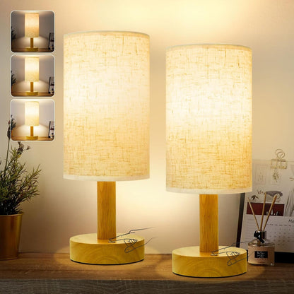 Small Cordless Touch Bedside Table Lamps Set of 2,Minimalist Dimmable Battery-Powered Desk Lamps with round Fabric Linen Shade,Mini Nightstand Warm Night Lights for Bedroom,Home,Living Room,Office1