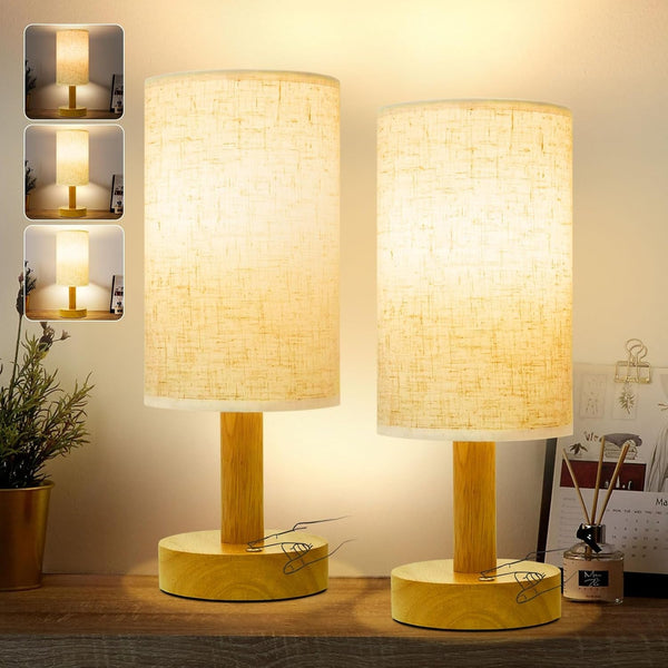 Small Cordless Touch Bedside Table Lamps Set of 2,Minimalist Dimmable Battery-Powered Desk Lamps with round Fabric Linen Shade,Mini Nightstand Warm Night Lights for Bedroom,Home,Living Room,Office1