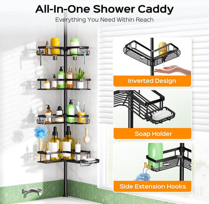 Shower Caddy Tension Pole: Corner Bathroom Organizer for Renters6