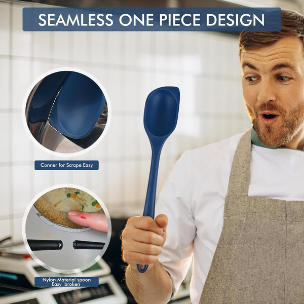 446°F Heat Resistant Silicone Cooking Spoon Spatula, BPA Free Large Kitchen Solid and Slotted Spoons for Mixing, Serving, Scraping, Non-Stick, Dishwasher Safe Classic Blue 12.5Inch4