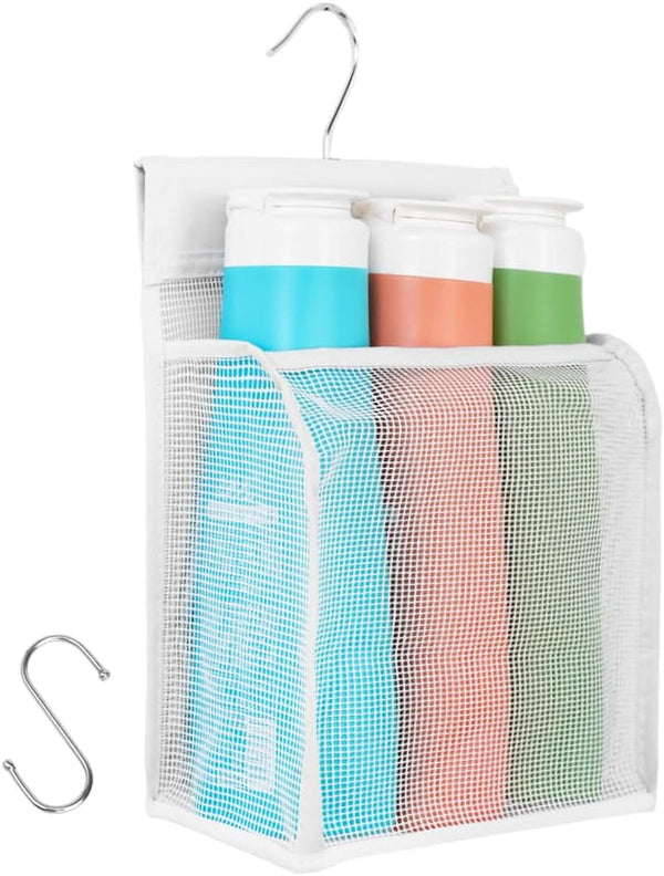 Hanging Mesh Shower Caddy Organizer Bathroom Storage Bag with Hooks for College Dorm, Gym, Swimming,Rv and Travel,White1