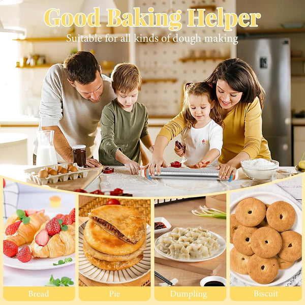 Adjustable Rolling Pin with 4 Thickness Rings for Baking, Cake Pop Roller | 17 Inch, Stainless Steel, with Measurement Markings, for Pizza/ Fondant/ Pie/ Cookies/ Baking Supplies / Pastry/ Pasta6