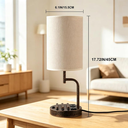 2 Pack Table Lamp, Bedside Lamp with 3 USB Charging Ports & AC Outlet, USB Desk Lamp with 2 Phone Holders, Linen Fabric Shade Nightstand Lamps for Bedroom Living Room Office, Antique Brass4