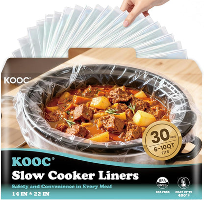 30 Count Slow Cooker Liners, Fits 6–10 Qt Pots, 14" X 22" Large Size | Disposable Cooking Bags, Heat Resistant up to 400°F, Leakproof Design, Durable Nylon Blend, BPA Free, for round & Oval Pots1