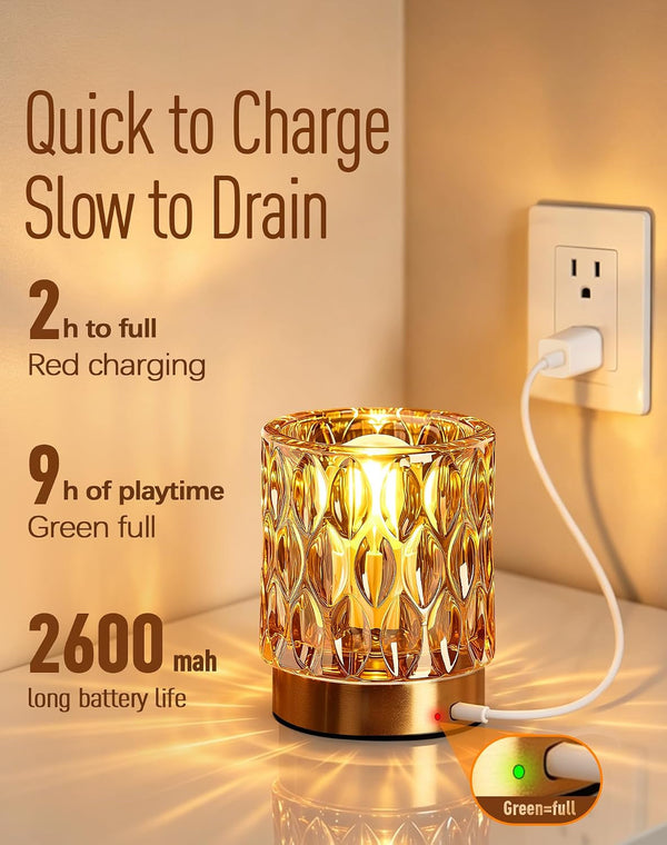 Cordless Mini Crystal Rechargeable Table Lamp No Plug with Touch Control3
