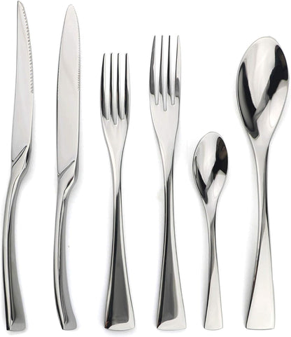 18/10 Stainless Steel Flatware Set, Serrated Steak Knife, Mirror Polishing Silver, Service for 41