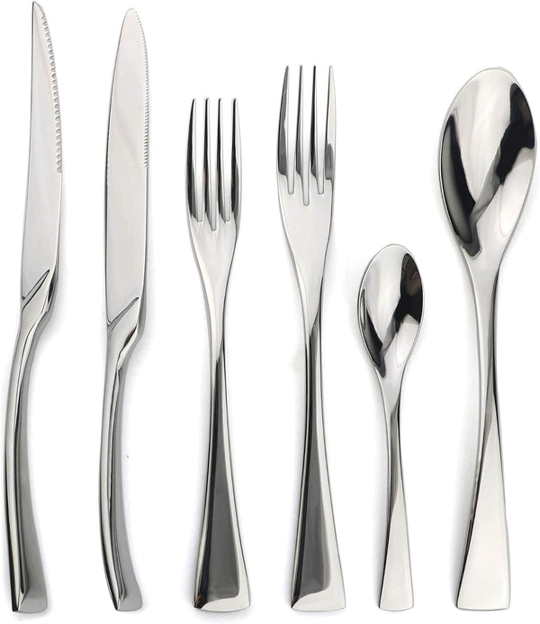 18/10 Stainless Steel Flatware Set, Serrated Steak Knife, Mirror Polishing Silver, Service for 41