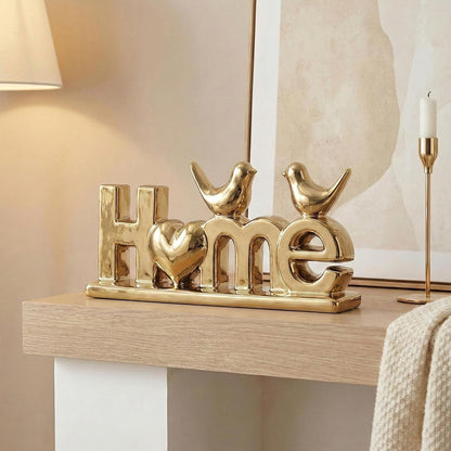 Home Sign Statue and Gold Love Birds Figurines, Modern Animal Home Decor Knick Knack, Ceramic Bird Statue for Floating Shelf Coffee Table Bookcase TV Stand Accent Side Table Decorative5