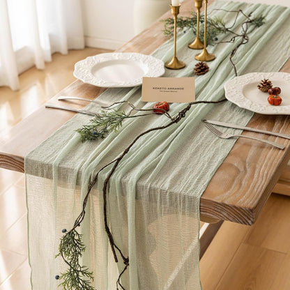 Sage Green Cheesecloth Table Runner 120 Inches Fall Party Home Decorations | for Wedding Baby Shower Bridal Shower Birthday Engagement Party 10FT Sheer Rustic Boho Farmhouse Dining Holiday Decor1