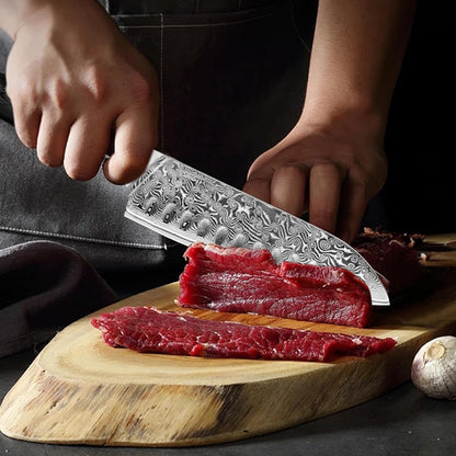 Chef Knife,Kitchen Knife Santoku Chef'S Knife 7 Inch Multifunction Kitchen Knives Damascus Steel VG-10 Blade,Knife Sharpener Rod Gift Box3