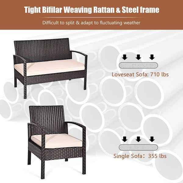 8 PCS Patio Rattan Conversation Furniture Set Cushioned Seat Glass Tabletop6
