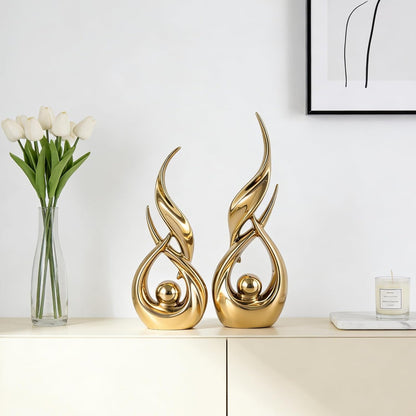 2 PCS Gold Ceramic Statues for Home Decor Accents, Modern Abstract Art Sculptures, Elegant Tabletop Decorative Objects for Dining Room, Entryway, Tv Stand, Mantel, Coffee Table Centerpieces5