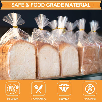70 Pack Bread Bags & 100 Pack Ties, 8" X 4" X 18" Clear Bread Bags for Homemade Bread, Reusable Plastic Bread Storage Bags for Bakers, Bakery Owners3