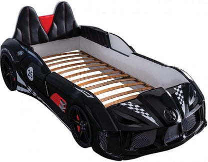 Race Car Twin Size Bed Frame for Boys with LED Lights, Music Player & Magnetic Doors | Kids Bedroom Furniture, Black7