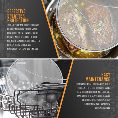 3-Piece Stainless Steel Splatter Guard Set (13", 11.5", 9.5") Fine Mesh Cover, Grease & Oil, Splatter Screen for Frying Pan, Cooking Pots, with Resting Feet & Comfort Grip Handles5