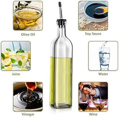Olive Oil Dispenser Bottle, 2 Pcs Glass Olive Oil Dispenser and Vinegar Dispenser Set with 2 Stainless Steel Pourers, 4 Labels,1 Brush and 1 Funnel Oil Bottles for Kitchen (500Ml)2