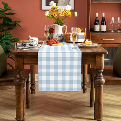 Dusty Blue Gingham Table Runner Blue Checkered Boy Girl Baby Shower Birthday Party Decoration Home Dining Kitchen Island Decor (13" X 72")6