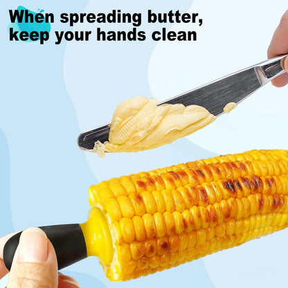 12 Pcs/6 Pairs Corn Holders, Stainless Steel Corn Cob Holders Corn on the Cob Skewers for Home Cooking BBQ Parties Camping, Yellow-Black5