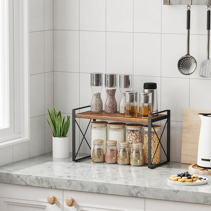 Countertop Shelf Organizer, Cupboard Stand Spice Rack, Retro Style Cabinet Shelf for Pantry, Kitchen, Bathroom, Reading Room, Bedroom to save Space (7.8" D X 15.7" W X 9.4" H, Rustic Brown)3
