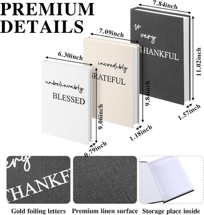 Set of 3 Thankful Grateful Blessed Decorative Books for Home Decor | Linen Faux Books, Stacked Neutral Modern Aesthetic Fake Storage Boxes, Coffee Table, Bookshelf or Mantle Display2