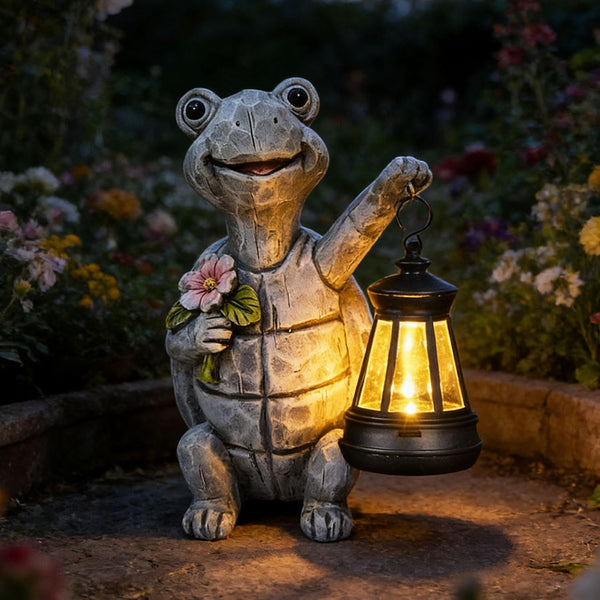 Solar Garden Outdoor Statues Turtle with Lights Resin Statue with Solar Lantern, Decorative Lawn(Turtle 2)7