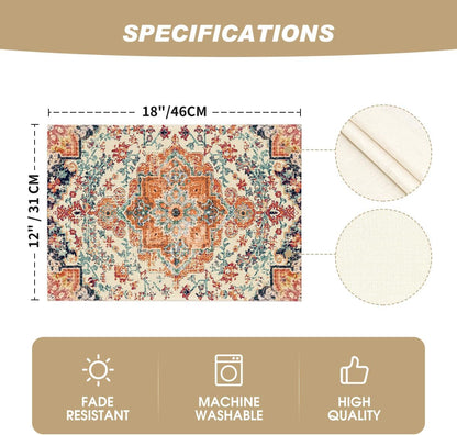 Boho Placemats Set of 4, Daily Orange Teal Flowes Bohemia Table Mats for Home Party Dining Decoration 12X18 Inch5