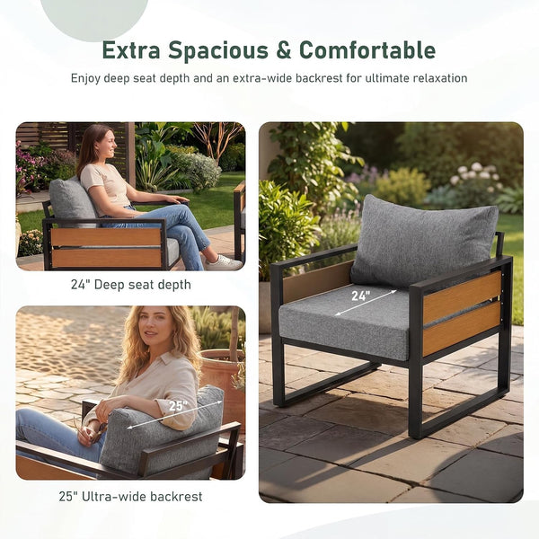 Patio Furniture Set, 2-Seat Metal Outdoor Sectional, Patio Conversation Set with Deep Seating, Thick Cushions & Coffee Table for Backyard, Porch & Deck, Gray5