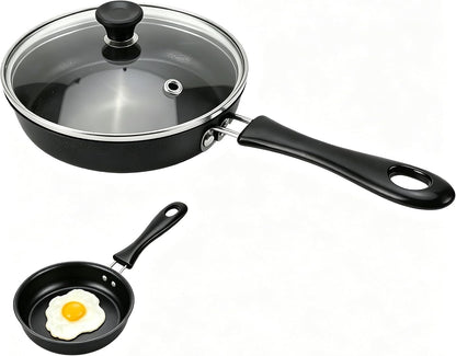 Egg Frying Pan, 4.7 Inch Single Egg Durable Small Cooking Pot with Handle Nonstick Frying Pan with Lid Covered Heat Resistant Small Skillet Portable round Omelet Skillet for Stove1