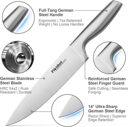 14 Pieces Knife Block Set German Stainless Steel with Sharpener | Razor-Sharp Santoku Knives, Fruit & Kitchen Knives, Rust Resistant for Homecooks, BBQ Prep (Silver + Walnut)4