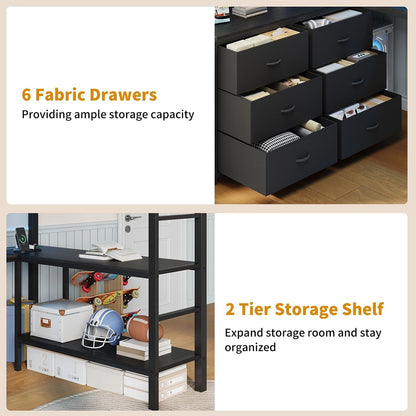 Full Size Loft Bed with Desk, LED Lights and Charging Station, Loft Bed Full Size with 6 Storage Drawers & 2 Shelves, Loft Bed Frame with Safety Guardrail & Ladders, No Box Spring Needed, Black7