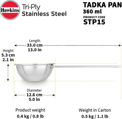 1.5 Cup Tadka Pan, 360 Ml Triply Stainless Steel Pan, Induction Pan, Silver (STP15)5