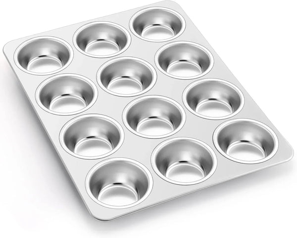 12-Cup Muffin Pan Tin, Stainless Steel Cupcake Pan, 1Pc | Muffin Tin for Oven Baking, Dishwasher Safe, Non-Toxic, Standard Size, Ideal for Homemade Muffin Cup Cake Tart Quiche1