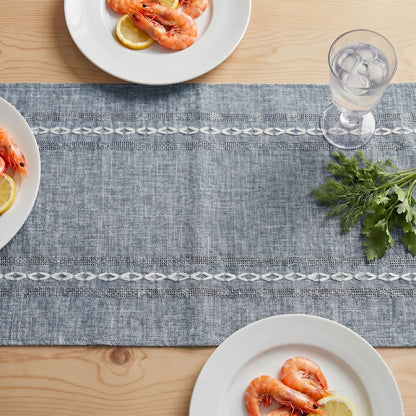 Blue Embroidered Blend Farmhouse Hollow Table Runner, Seasonal Rustic Kitchen Dining Table Decoration for Home Party Decor 13X72 Inch4
