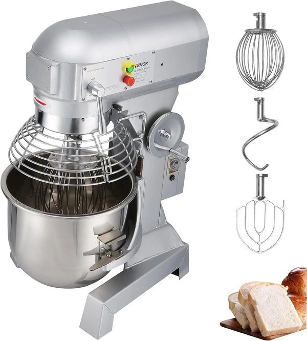 10Qt Commercial Food Mixer with Timing Function， Commercial Mixer 500W Stainless Steel Bowl Heavy Duty Electric Food Mixer Commercial with 3 Speeds Adjustable, Perfect for Bakery Pizzeria1