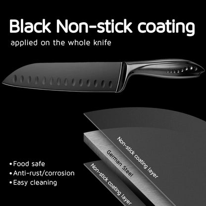 Santoku Knife 7 Inch, Sharp Japanese Style Chef'S Kitchen Knife with High Carbon Stainless Steel Blade, Black3