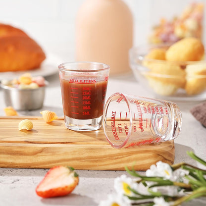 Shot Glass Measuring Cup, 2PCS Measuring Shot Glasses, Thick Base Liquid Measuring Cup for Espresso Shot Glass and Measuring Glasses, Four Different Units of Measure(1 OZ, 2 TBS, 6 TSP, 30 ML)7