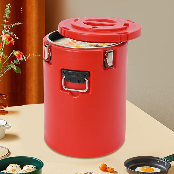 Commercial Soup Container, 40L/10.57Gal Insulated Food Carrier Insulated Bucket, Stainless Steel Food Warmer Soup Storage Container Commercial Insulated Drum for Restaurant Kitchen (Red)7