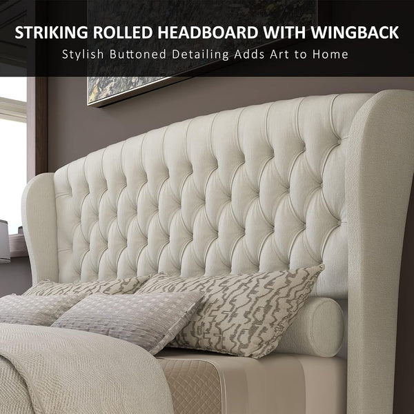 King Size Upholstered Sleigh Platform Bed Frame with Headboard6