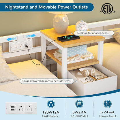 Triple Bunk Bed with Storage Drawers and Bedside Shelf, Twin over Twin Bunk Bed for Kids/Teens with LED Lights and Charging Station, Heavy Duty Metal Bunk Beds with Safety Guardrail and Ladder, White4